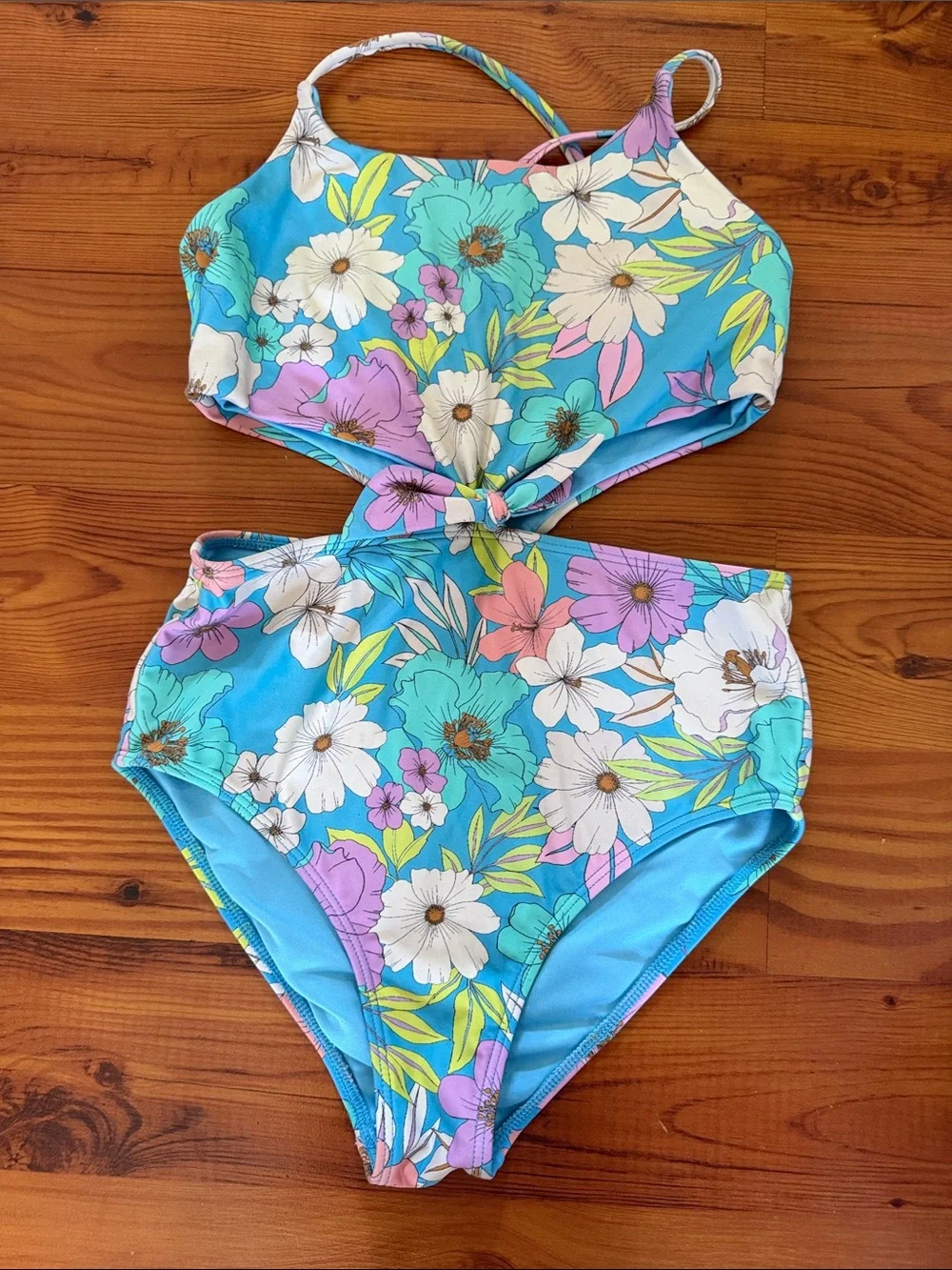 Zella Girls' Purple and Blue Floral Mixed-Print Swim Bikini Set